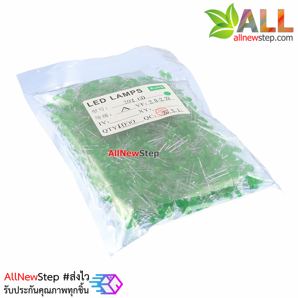 LED 3mm LED สีเขียว จำนวน 1000 ดวง led 1000