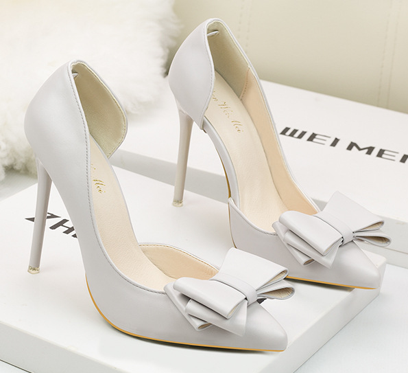 รองเท้าส้นสูงแต่งโบว์หน้า ไซต์ 34-39 สีดำ/แดง/ขาว/เทา/ฟ้า/เหลือง/ชมพู