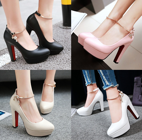 รองเทา้ส้นสูงคัดชูสีชมพู/นู๊ด/ขาว/ดำ ไซต์ 34-43