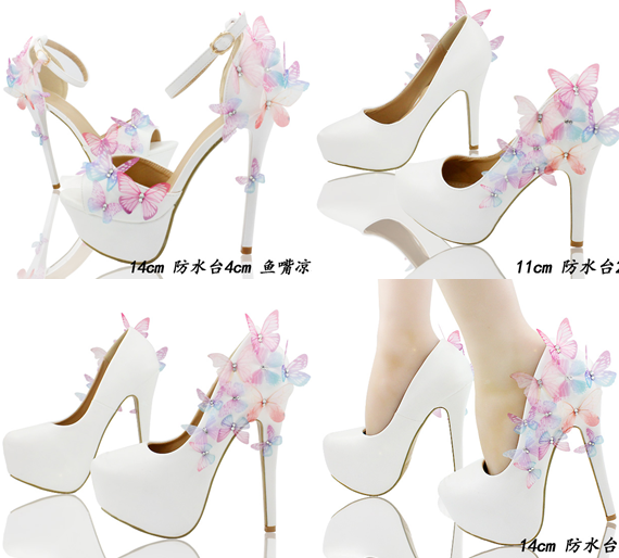 รองเท้าคัทชูสีขาวแต่งผีเสื้อสวยหวาน ไซต์ 34-43 ส้นสูง 5.6 , 4.4, 2.8 นิ้ว