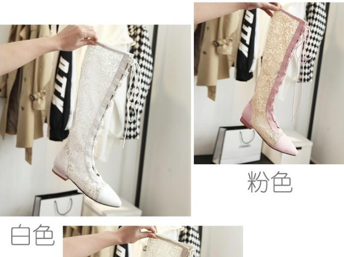 รองเท้าทรงบูทผ้าลูกไม้โปร่งสีชมพู/ดำ/ขาว/ครีม ไซต์ 34-43
