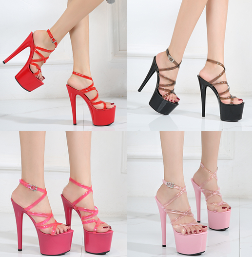 รองเท้าสายไขว้พลาสติกนูนนิ่ม ส้นสูง 6 / 6.8 นิ้ว ไซต์ 34-43 สีดำ/แดง/ชมพูอ่อน/ชมพูเข้ม