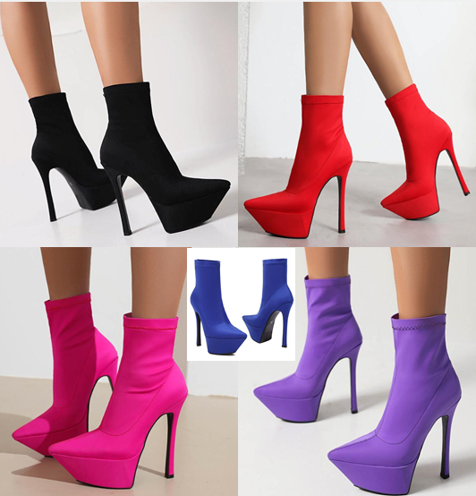 รองเท้าบูทผ้ายืดสีม่วง/ชมพู/แดง/ดำ/ม่วง ไซส์ 34-43