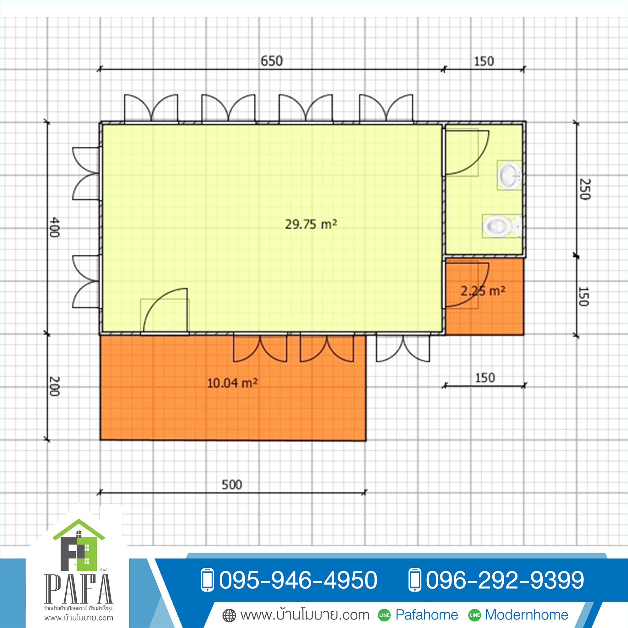บ้านน็อคดาวน์ขนาด 4*8 เมตร พร้อมระเบียง 2*5 เมตร ยกสูง 1.8 เมตร