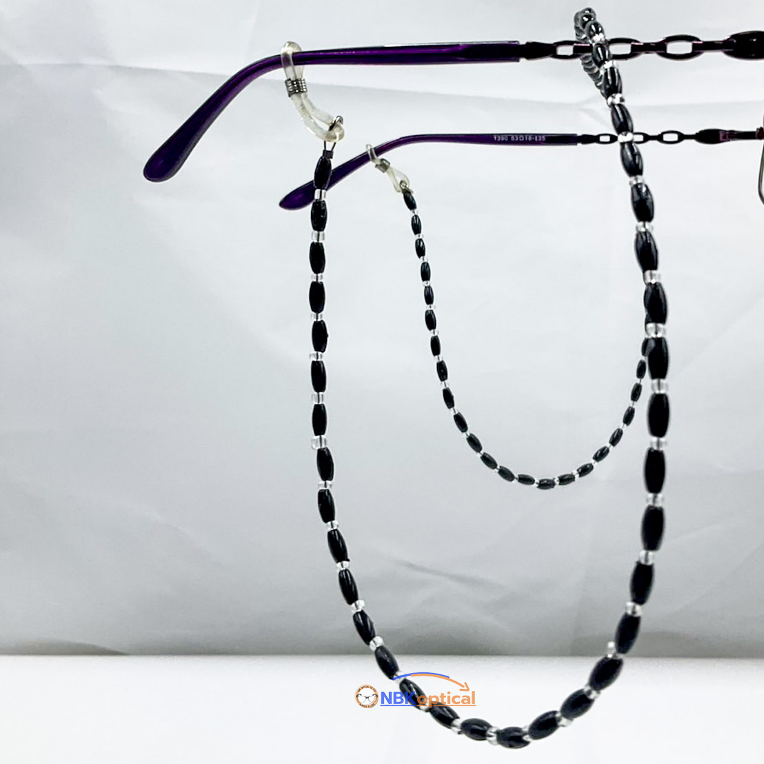 สายคล้องแว่นตาคริสตัลสีดําทรงหรูเรียบง่าย