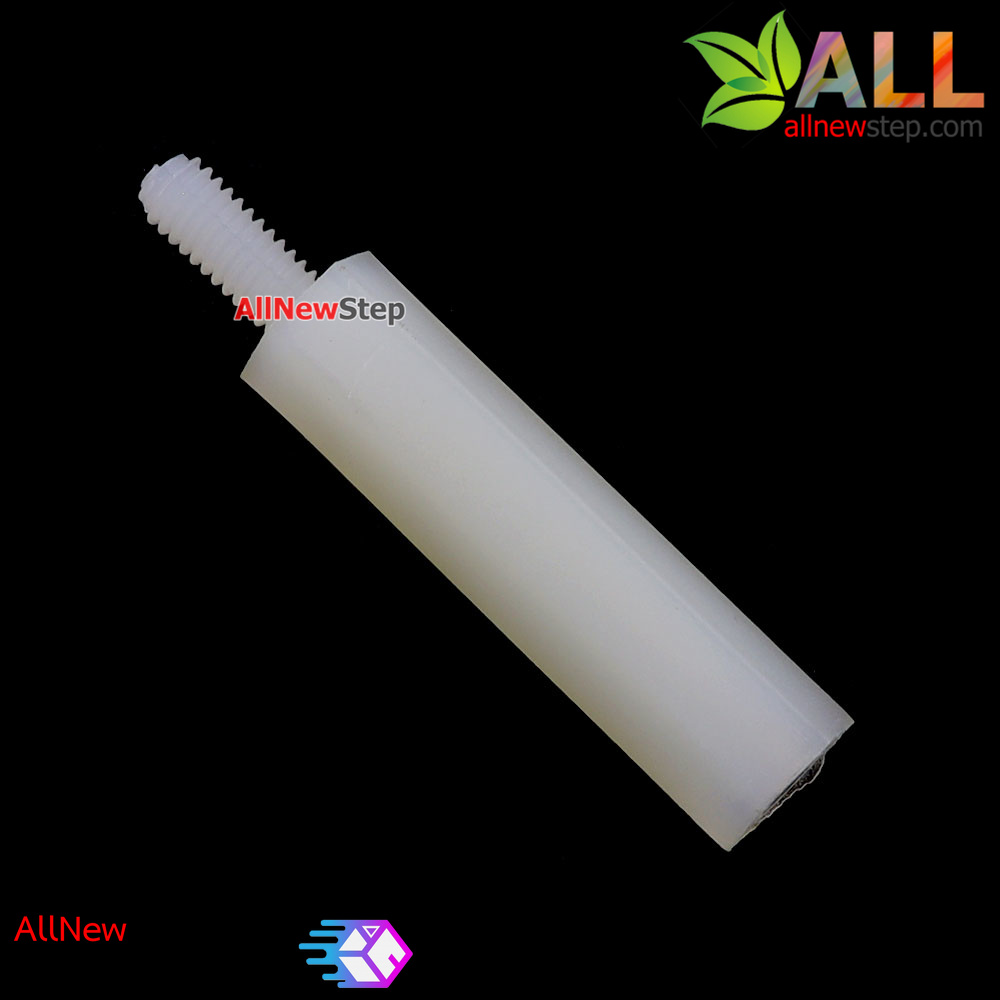 M2.5 Nut Nylon Hex Spacers M2.5 20+5mm เสาพลาสติก M2.5 ความสูง 20mm ปลายเป็นน๊อต-สกรู 5mm จำนวน 1 ชิ้น