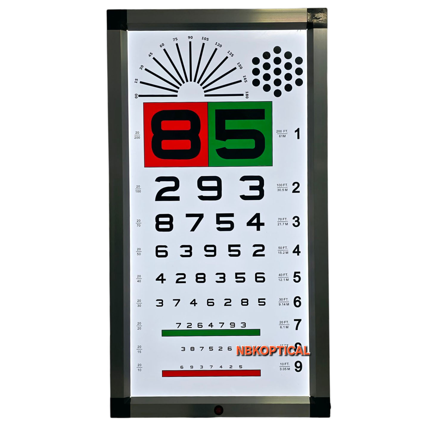 ป้ายวัดสายตามองไกล ระยะทดสอบ 6 เมตร (และระยะ3 เมตรได้) ไฟLED (Snellen chart) LED VISION CHART 85 (รังผึ้ง)
