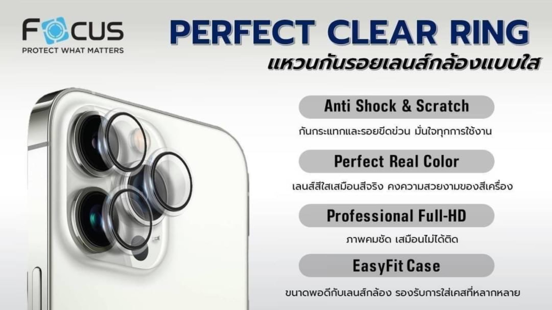 Focus ฟิล์มเลนส์กล้องแบบใส CLEAR RING Lens Camera ใช้สำหรับ iPhone 17 Pro Max Air 16 Plus 15 14 13 Pro 13 mini ใบกำกับภาษี