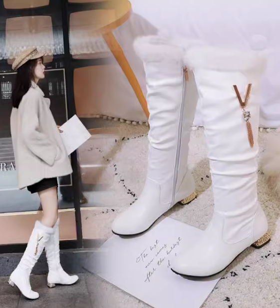 รองเท้าส้นบูทยาว ไซส์ 34-43 สีดำ/ชม/ขาว มี 2 รุ่น