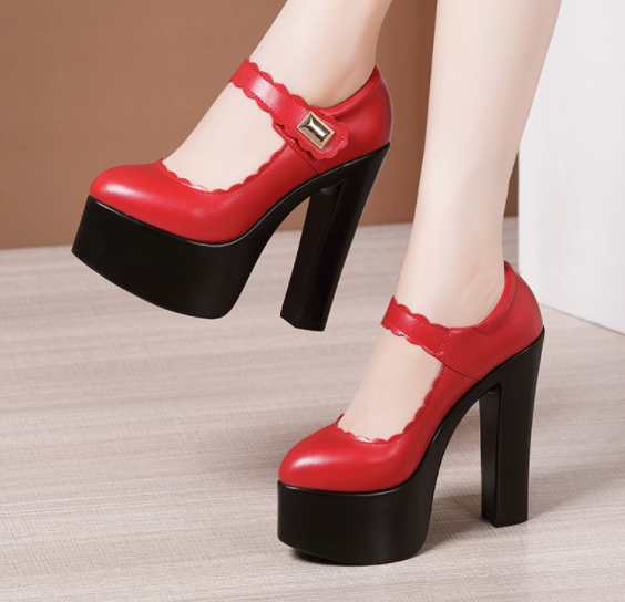 รองเท้าคัทชูส้นสูง 6 นิ้ว ไซต์ 34-43 สีขาว/ดำ/แดง/เงิน