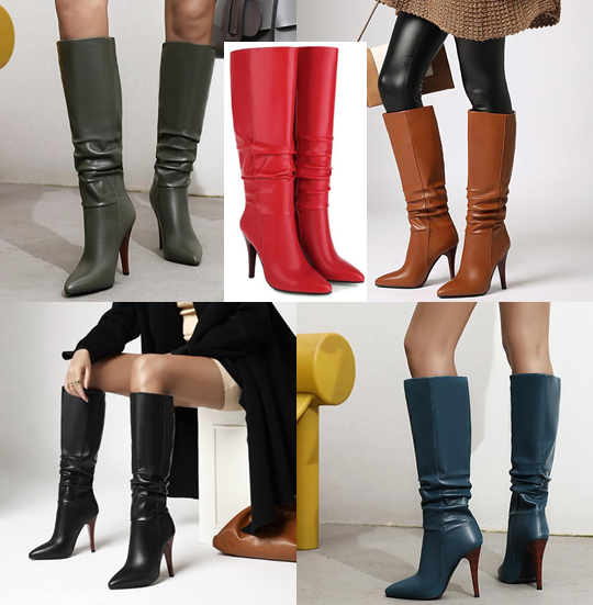 รองเท้าบูทหนังนิ่มปลายแหลม ไซต์ 34-43 สีดำ/แดง/กรม/น้ำตาล/กากี