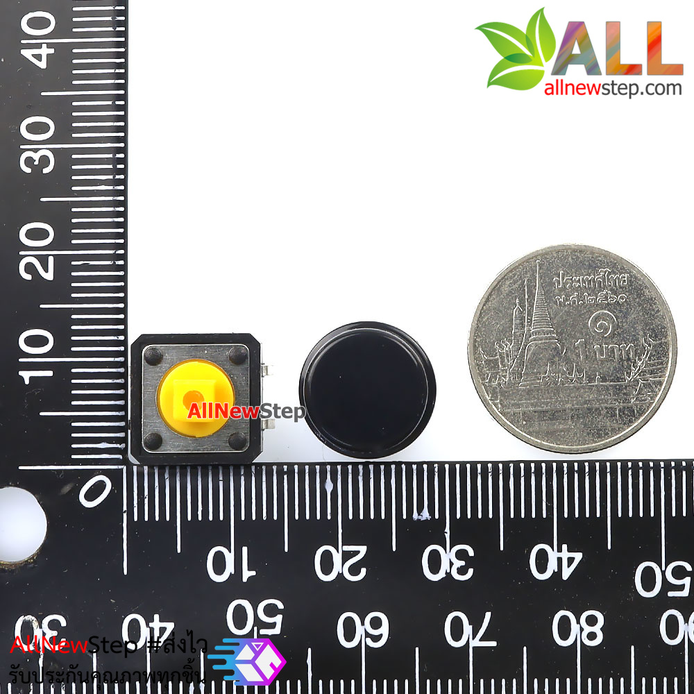 สวิตช์กดติดปล่อยดับพร้อมปุ่มกด ขนาด 12X12X7.3mm 4 ขา สีดำ