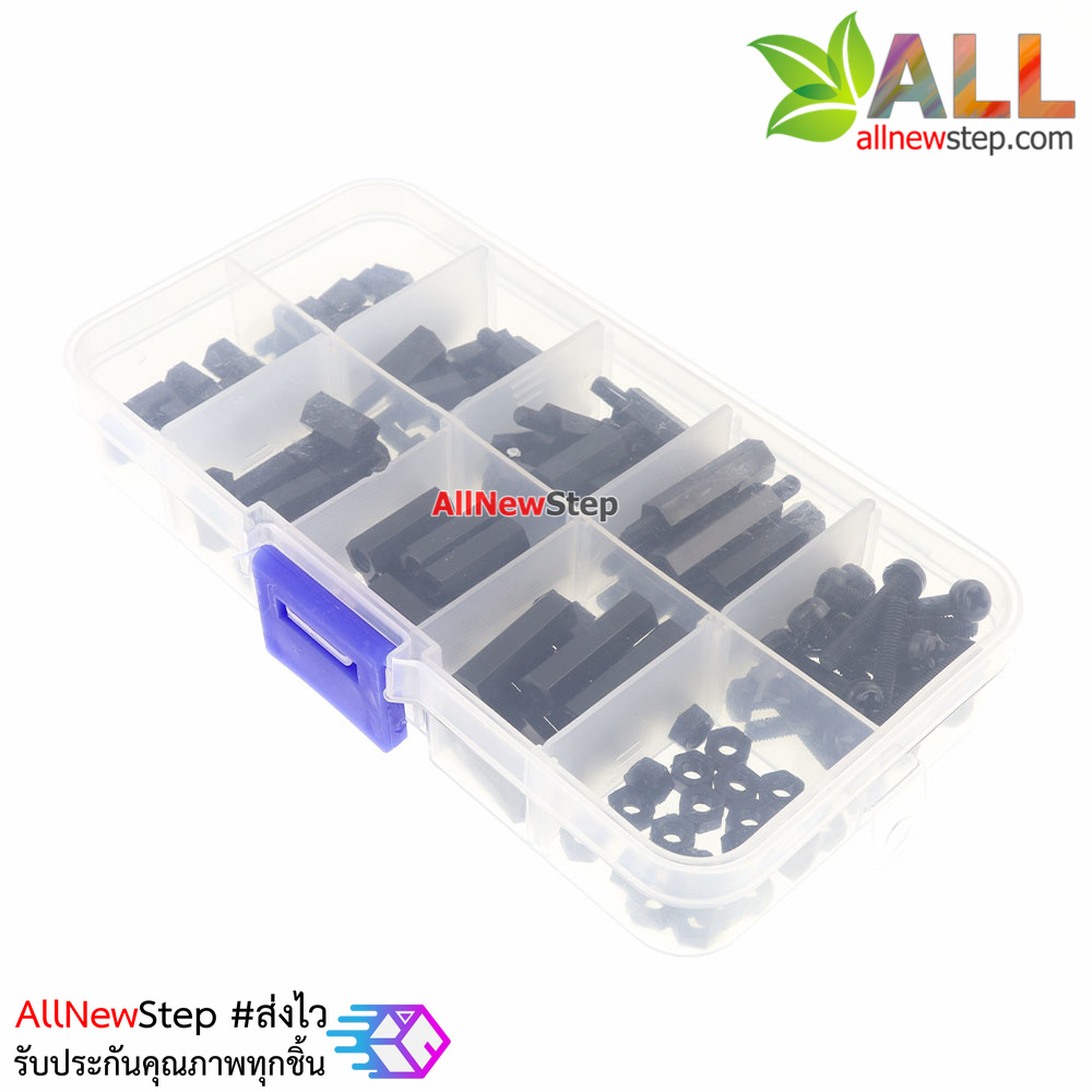 M3 Nylon Hex Spacers Screw Nut with Plastic Box Black 120pcs