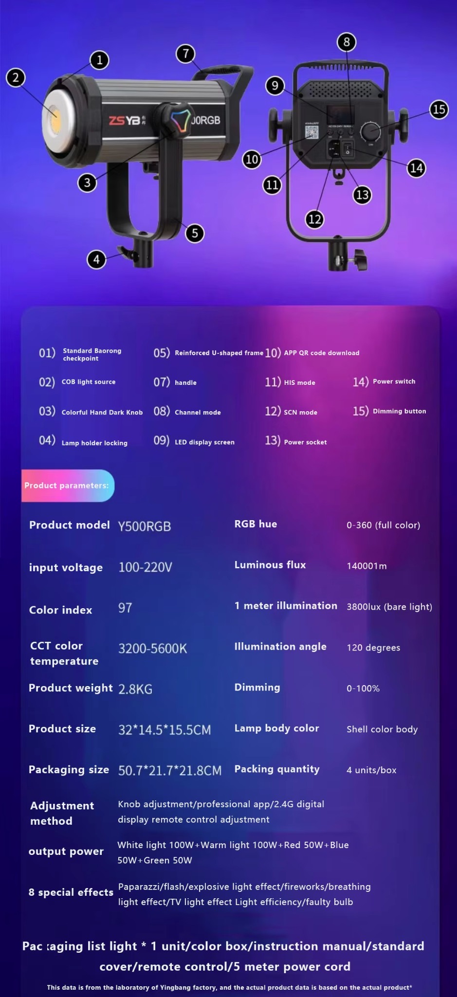 ไฟ LED ZSYB Y500RGB 150 วัตต์