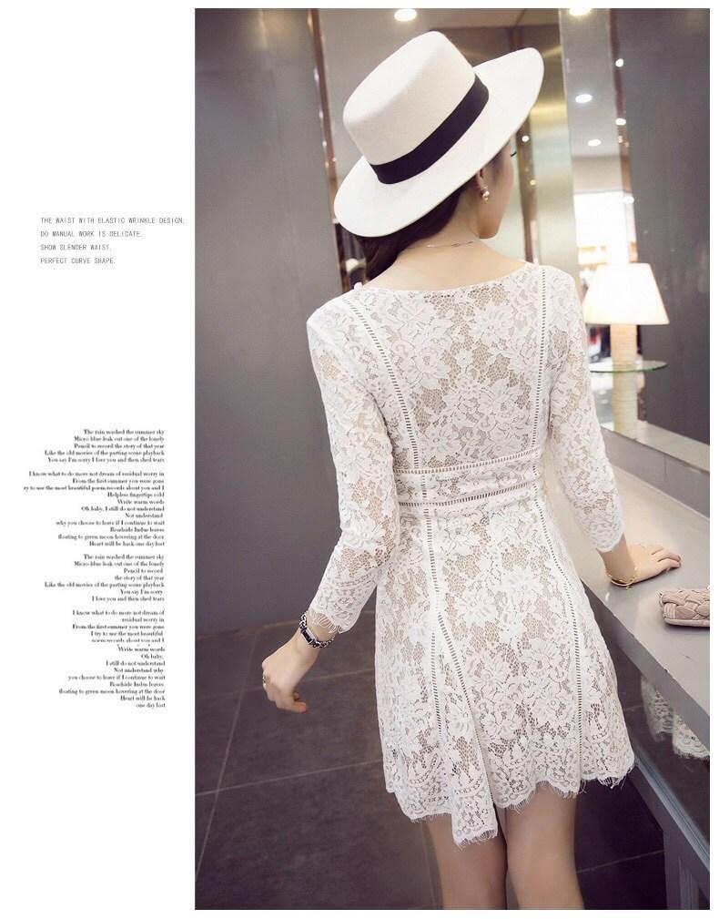 ***หมดค่ะ***เดรสไสตล์เกาหลี ดีเทลผ้าลูกไม้ทรงเข้ารูป คอแหลมแขนยาว ติดซิปด้านหลัง งานมีซับในการตัดเย็บเรียบร้อยคุณภาพดีค่ะ