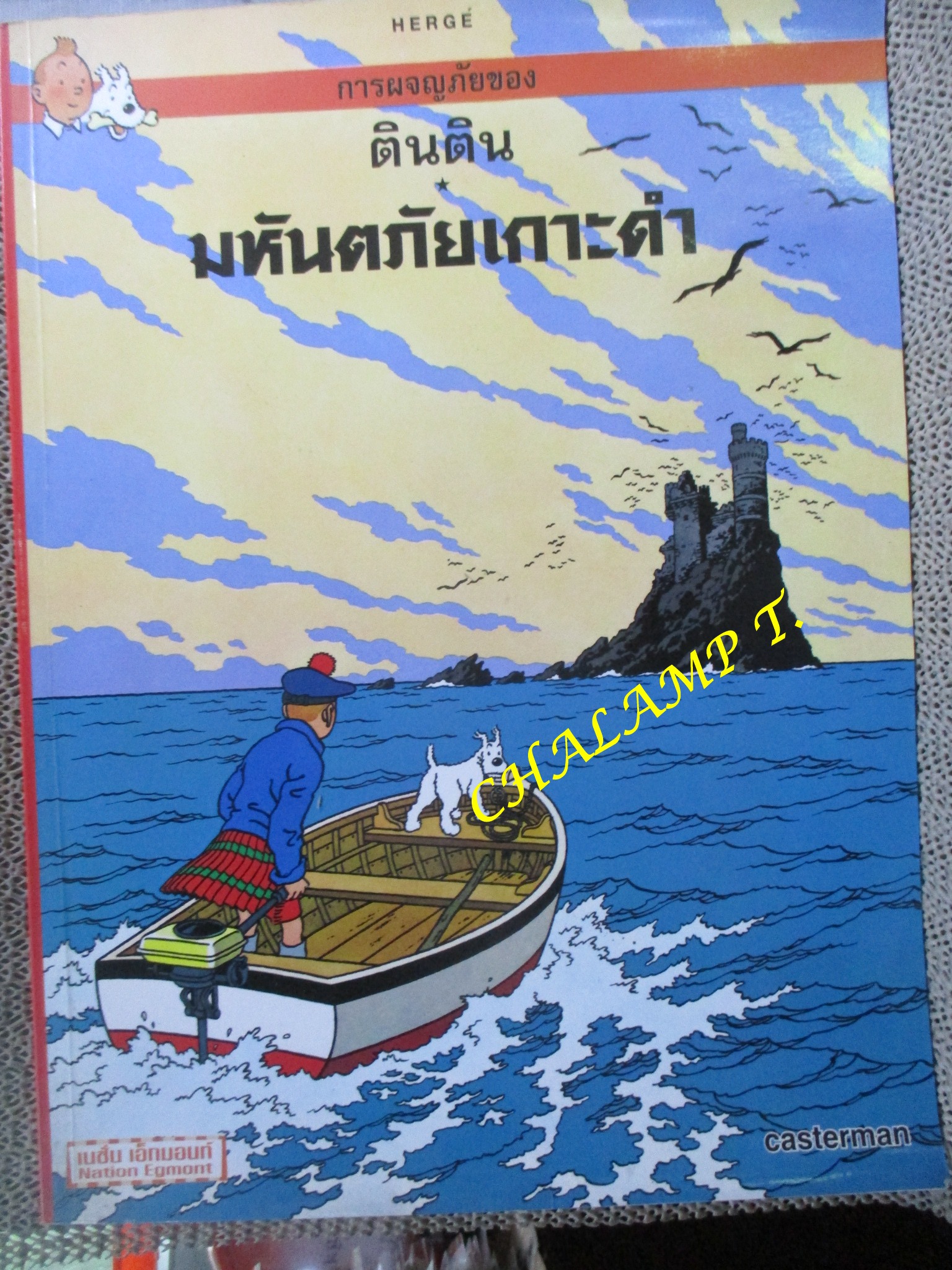 หนังสือ การผจญภัยของตินติน ตอน มหันตภัยเกาะดำ / ตำหนิ มีเขียนชื่อที่ปกหน้าด้านในตามภาพ
