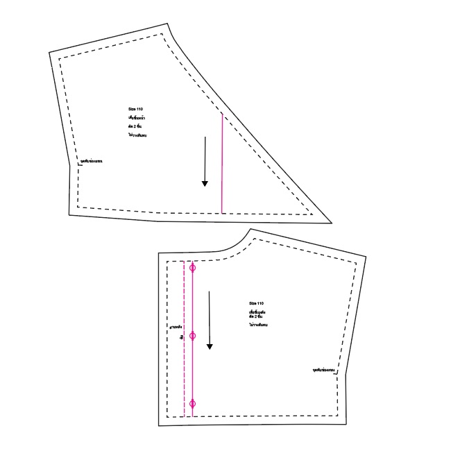 แพทเทิร์นตัดชุดเดรสเด็ก อกป้าย แขนในตัว ต่อปลายระบาย ไซส์ 90-100-110 (เลือกขนาดที่ตัวเลือกสินค้า)