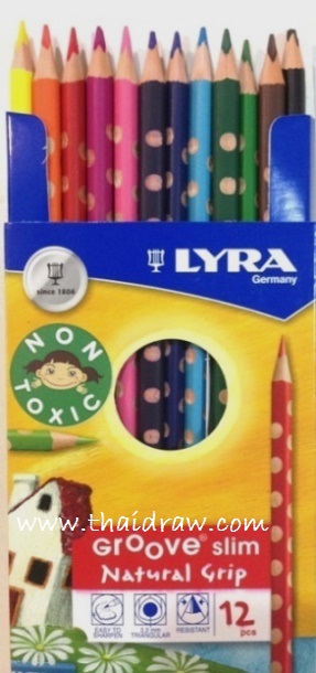 ดินสอสีไม้สามเหลี่ยม GROOVE SLIM แท่งยาว 12 สี