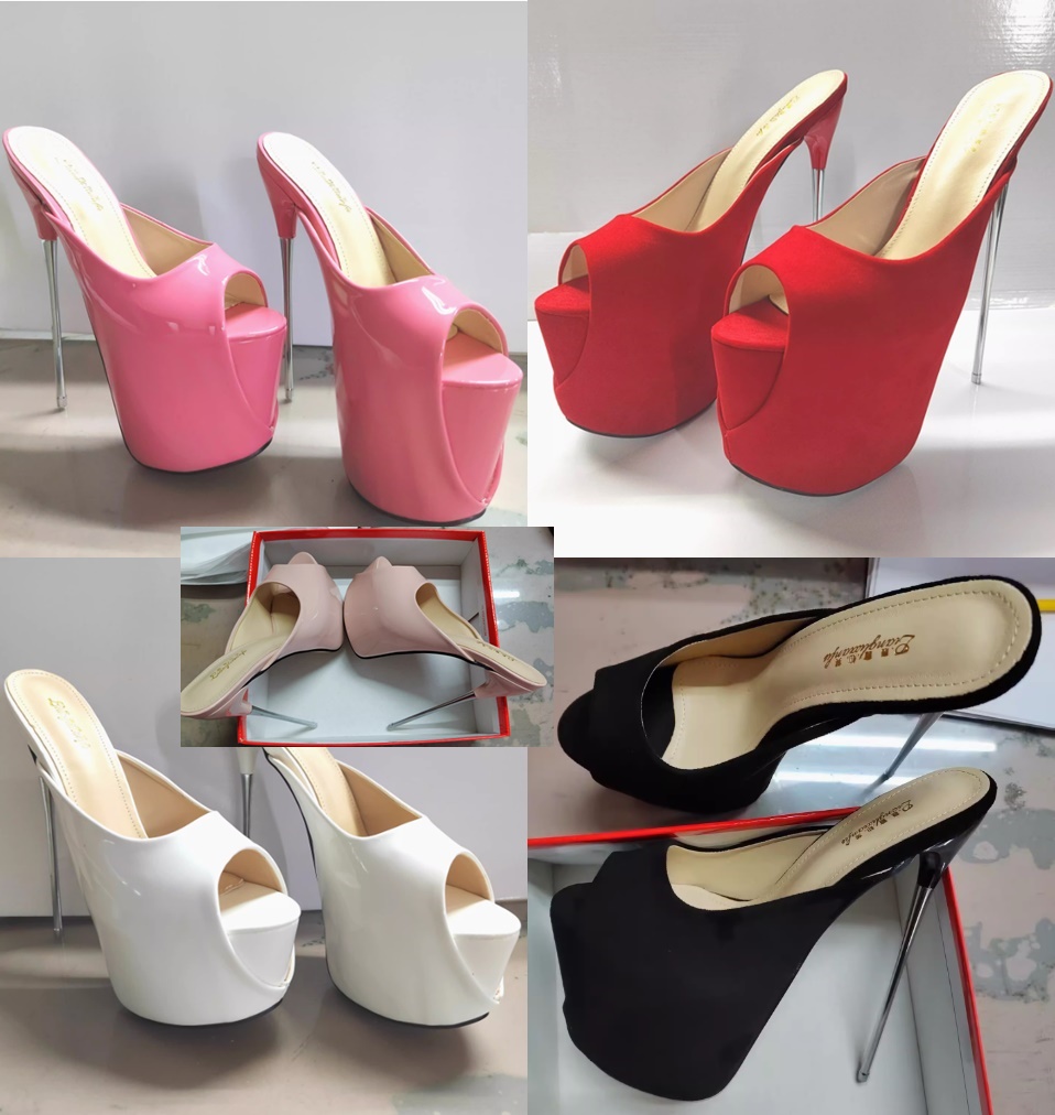 รองเท้าส้นสูงส้นเข็มแบบสวม 8 นิ้ว ไซส์ 34-46 สีดำ/แดง/ขาว/ชมพู/แอพพริคอท