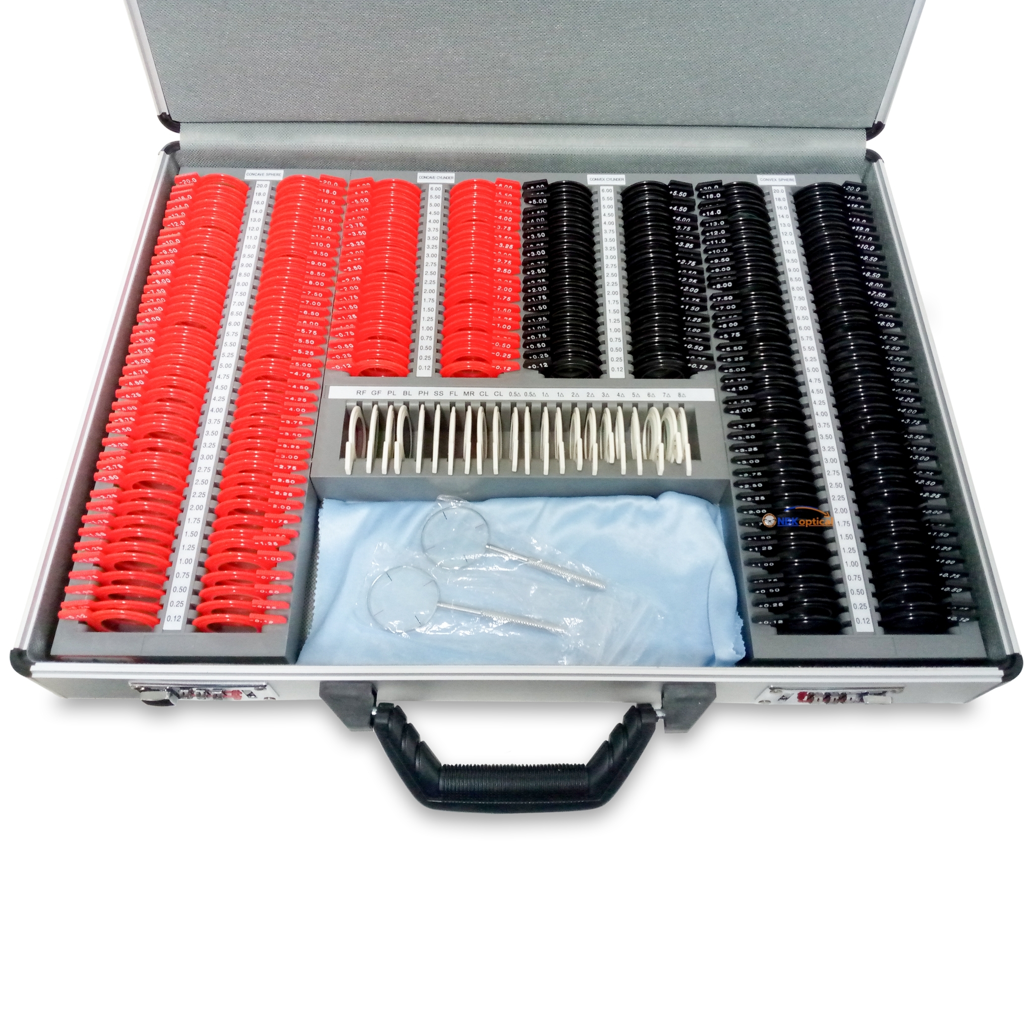 Trial lens set เลนส์เซ็ท ขอบพลาสติก เลนส์กระจก (PT L) +-2000 (กล่องอะลูมิเนียม) + (ครอสไซเลนส์เดอร์)