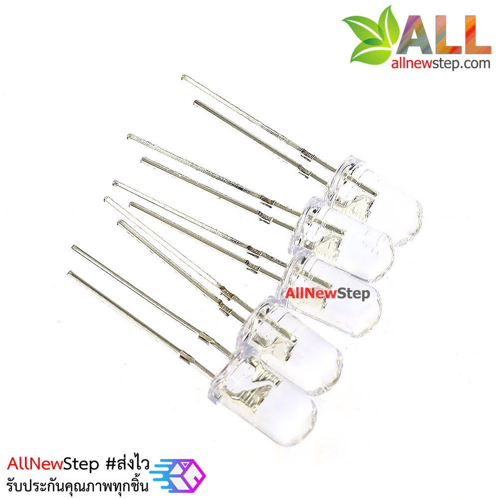 ไฟ LED ขนาด 5mm สีเหลือง หลอดไฟ led จำนวน 5 ดวง แบบใส