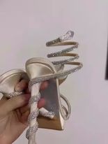 รองเท้าส้นสูงสายเกลียวรอบขาสีเงิน/แอพพริคอท ไซส์ 34-40