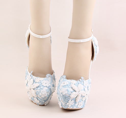 รองเท้าเจ้าสาว ไซต์ 34-39 สีฟ้า สูง 3.6 / 4.8 / 5.6 นิ้ว