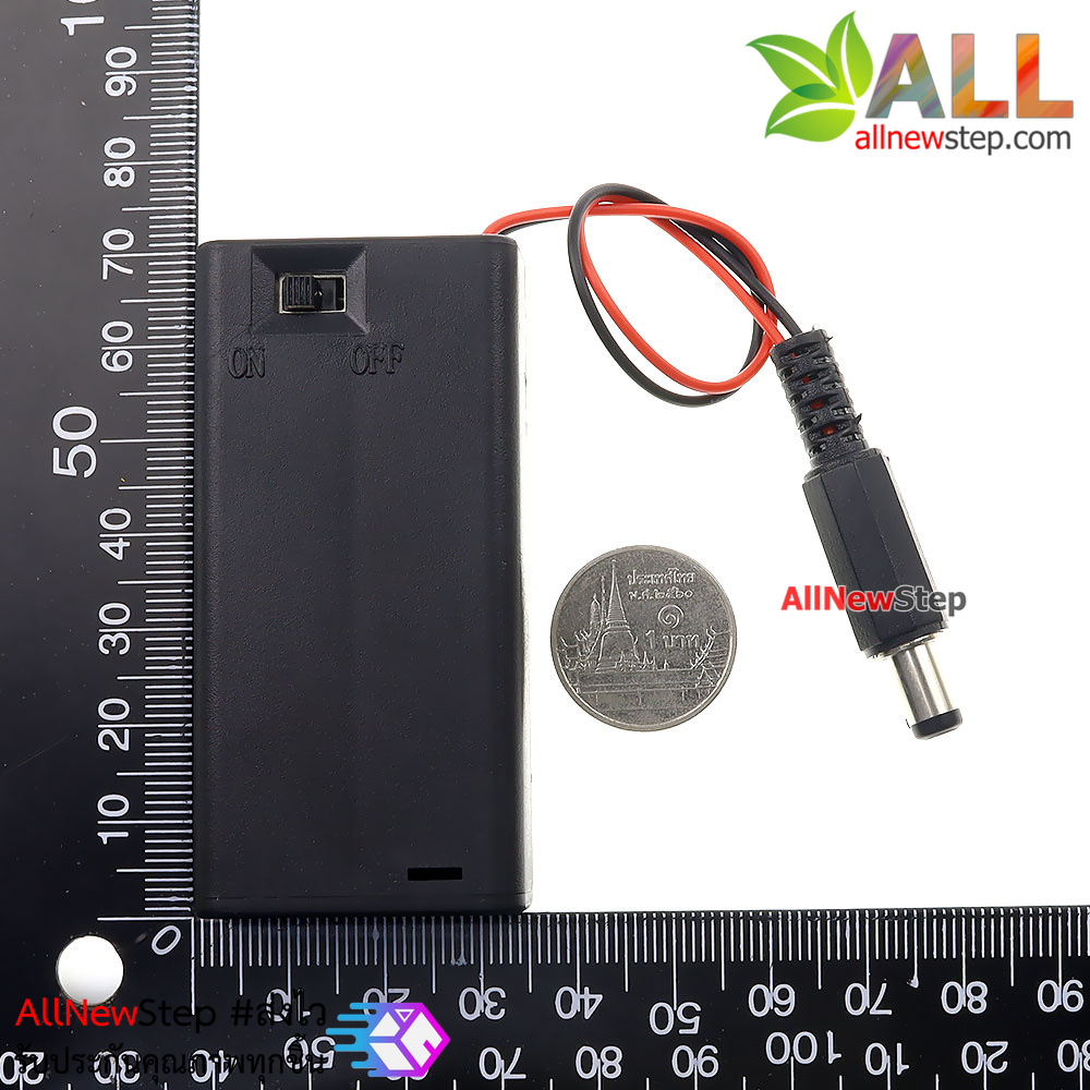 รางถ่าน AA 2 ก้อน 3.0 โวลต์ พร้อมสวิตช์ ขั้วต่อ Jack DC 5.5x2.1mm