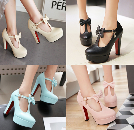 รองเท้าคัดชูหัวมนแต่งโบว์น่ารักๆสีครีม/ชมพู/ดำ/ฟ้า ไซต์ 34-47