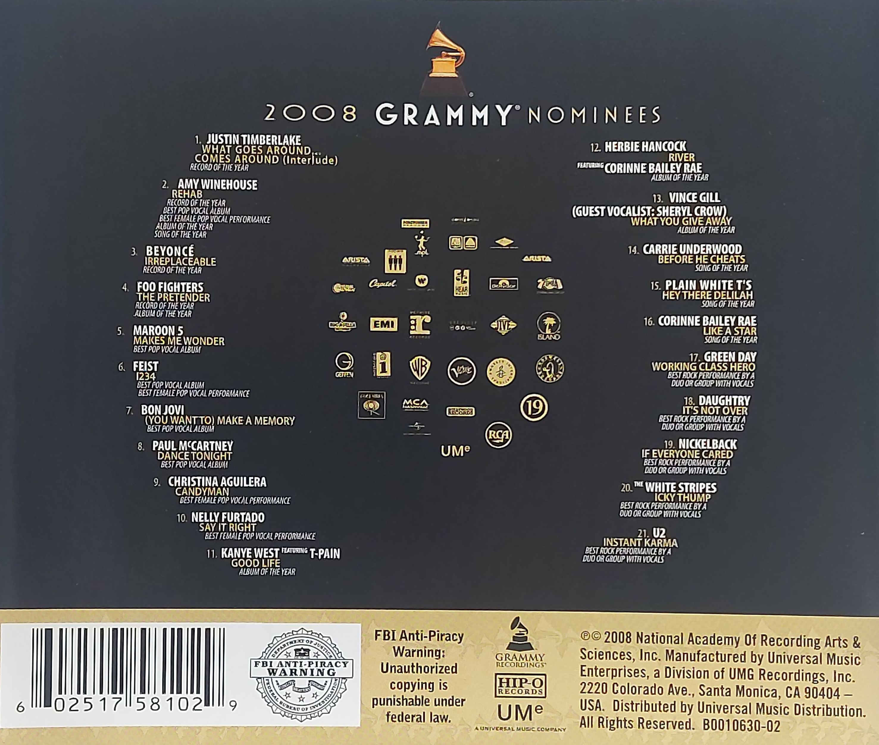 Used CD,2008 Grammy Nominees (A+)(Various Artists)(2008)(USA)