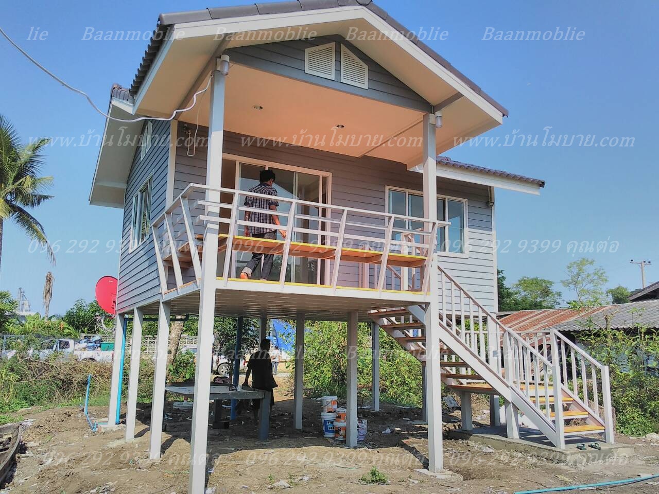 บ้านขนาด 4*6 ระเบียง 3*3 เมตร ยกสูง 2 เมตร (1 ห้องนอน 1 ห้องน้ำ 1 ห้องนั่งเล่น)