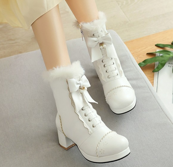 รองเท้าบูทหุ้มข้อน่ารักๆสีดำ/ชมพู/ขาว ไซต์ 34-43