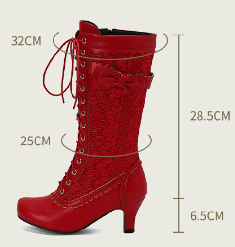 รองเท้าบูทส้นสูง 2.5 นิ้ว สีดำ/แดง/ขาว ไซส์ 34-46