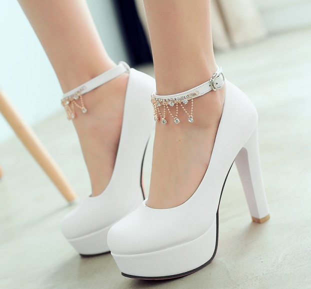 รองเท้าคัทชูส้นสูงสีหวาน ไซต์ 34-39 สีขาว/ชมพู/ฟ้า