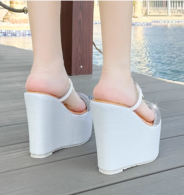 รองเท้าส้นเตารีด 6 นิ้วแบบสวม ไซส์ 34-45 สีดำ/ขาว