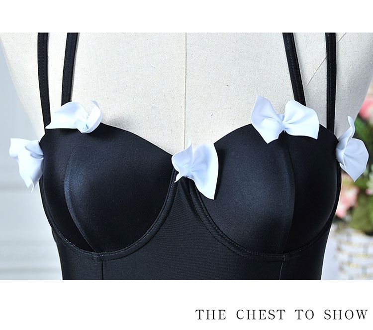 ***พรีออเดอร์***บิกินี่ชุดว่ายน้ำวันพีซ one-piece สีดำ แต่งช่วงอกด้วยโบว์เล็กๆ น่ารัก เล่นดีเทล sexy เล็กๆ โชว์แผ่นหลัง ด้วยสายบราคู่สลับไขว้กัน ช่วงกระโปรงแต่งระบาย สดใสน่ารักรับลมทะเล สวยเหมือนแบบค่ะ