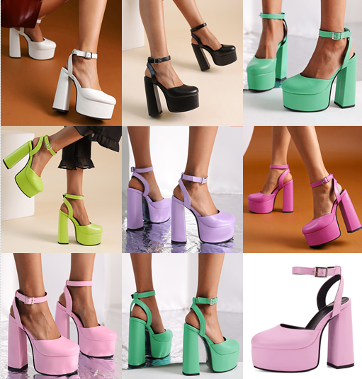 รองเท้าส้นสูงส้นหนาสายรัดข้อ ไซส์ 34-43 สีดำ/ขาว/ชมอ่อน/ชมเข้ม/เขียวมิ้น/เขียวมะนาว/ม่วง