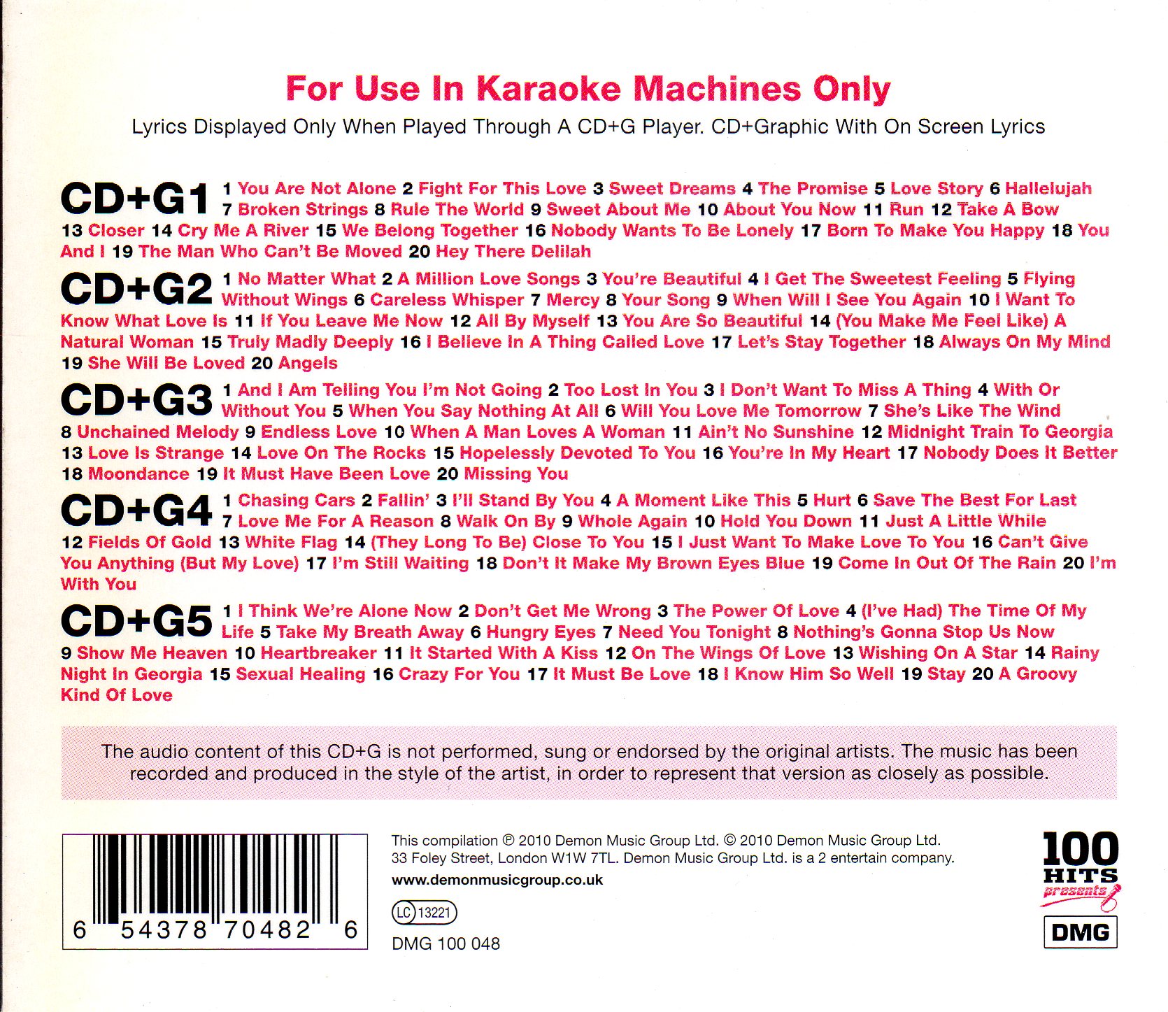 CD,100 Hits Presents Love Karaoke Romantic Classics For 5CD+Graphics (Various Artists)(2010)(UK)