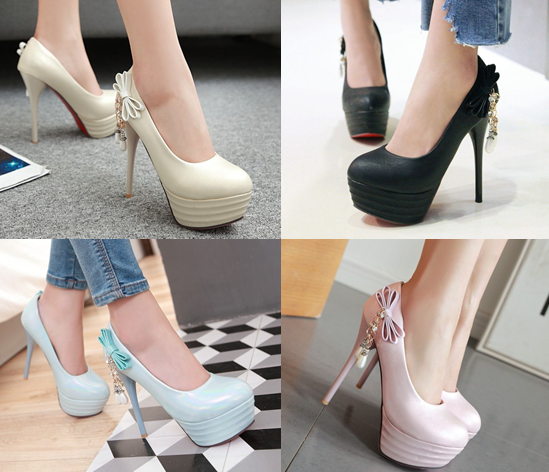 รองเท้าส้นสูงคัดชูสีฟ้า/ชมพู/ครีม/ดำ ไซต์ 34-43