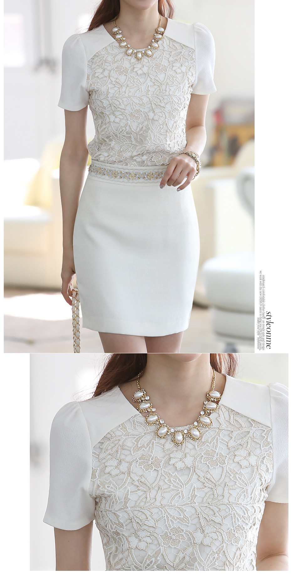 **หมดค่ะ**เสื้อชีฟองสีขาวแขนสั้น ดีเทลตกแต่งลูกไม้ลายดอกไม้สีขาวผสมทอง ติดซิปด้านหลัง มีซับใน สวยคุณภาพดีเหมือนแบบค่ะ