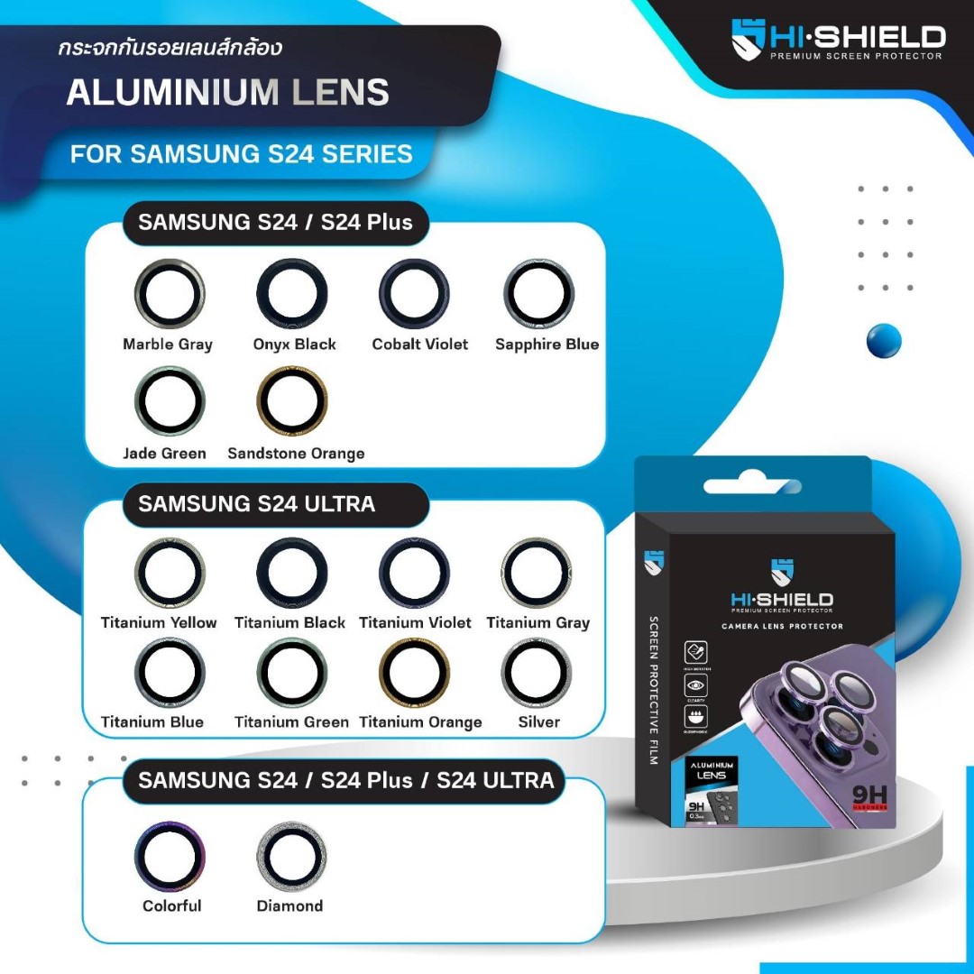 Hishield Lens Clear Lens Aluminium Camera แหวนกันรอยเลนส์กล้อง ใช้สำหรับ Samsung S24 Ultra S24 Plus S24 ใบกำกับภาษี