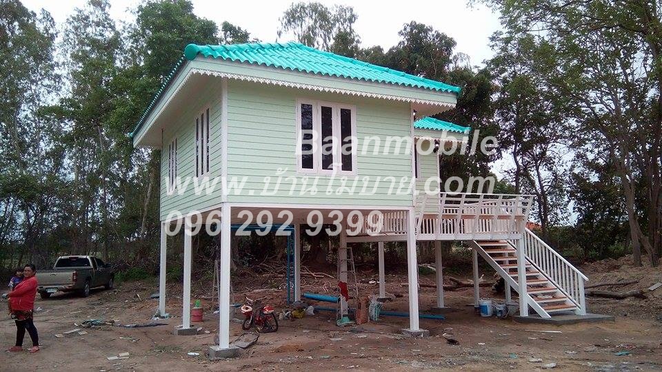 บ้านน๊อคดาวน์ ขนาด 6*7 เมตร ระเบียง 3*3 เมตร ยกสูง 2 เมตร (2ห้องนอน 2ห้องน้ำ 1ห้องรับเเขก)