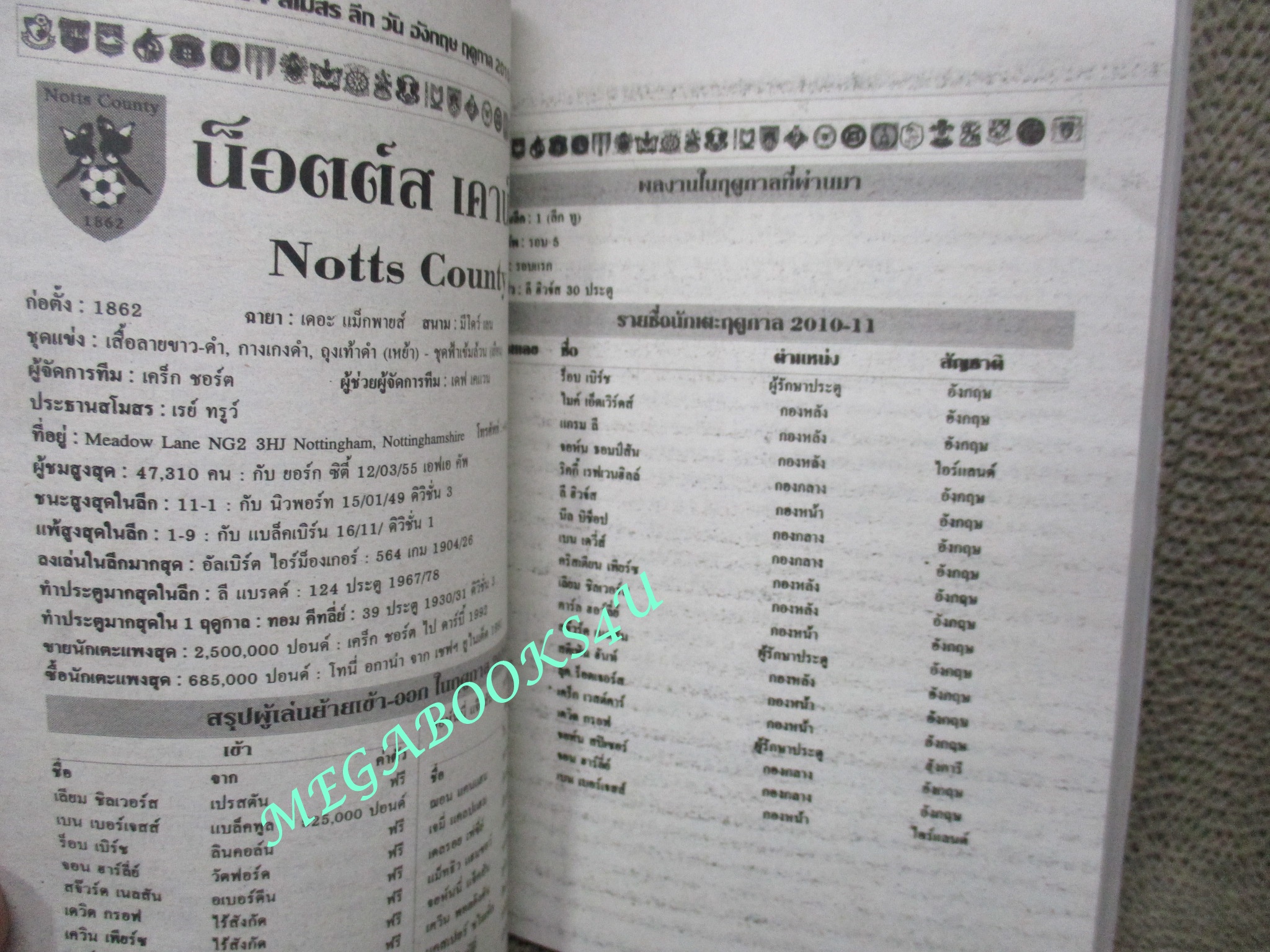 ไกด์บุ๊ก ลีกรองยุโรป 2010/2011 (สภาพ85-95%) นิตยสารฟุตบอล