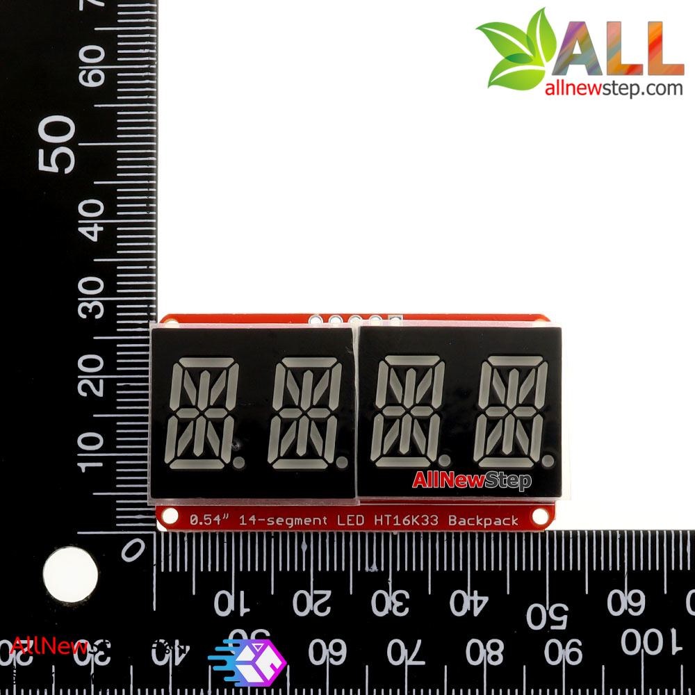 จอ LED 0.54 นิ้ว 4 หลัก 14-Segment ชิฟ HT16K33 สีแดงส้ม