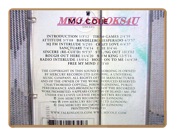 เทปเพลงสากล MJ COLE SINCERE