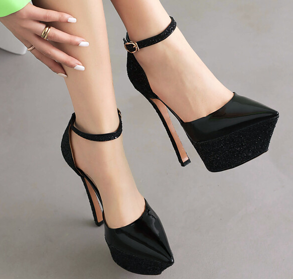 รองเท้าส้นสูงรัดข้อ ไซส์ 34-43 สีดำ/ขาว/แดง/เงิน/ทอง/ชมพู