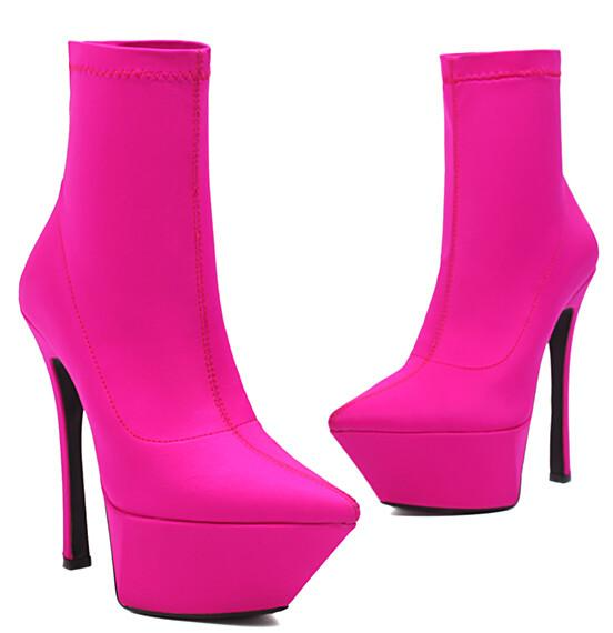 รองเท้าบูทผ้ายืดสีม่วง/ชมพู/แดง/ดำ/ม่วง ไซส์ 34-43
