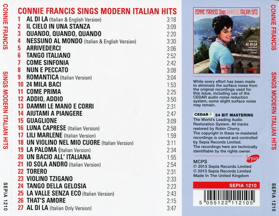 CD,Connie Francis - Sings Modern Italian Hits(2013)(24Bit Mastering)(UK)