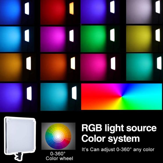 NiceFoto TC-668 RGB LED Video Light, Bi-Color Mode,360 LED Beads, 0-360 Full-Color Adjustment, CRI95+, LCD Display