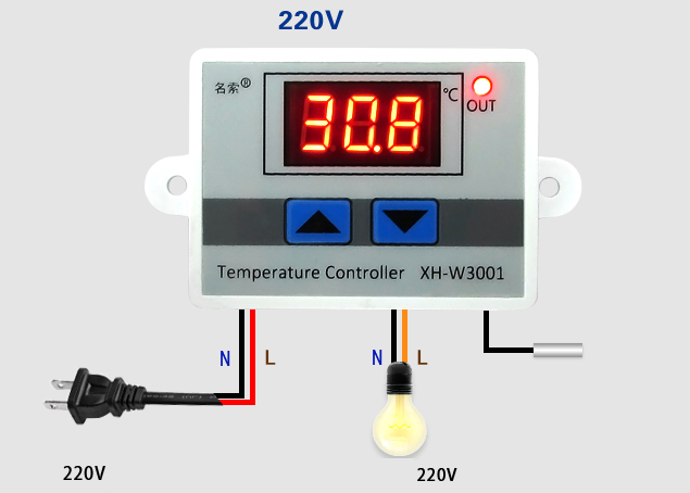 Digital Temperature Controller Thermostat Switch Probe 220V 1500W XH-W3001 เครื่องควบคุมอุณหภูมิ รุ่น HX-W3001 220V